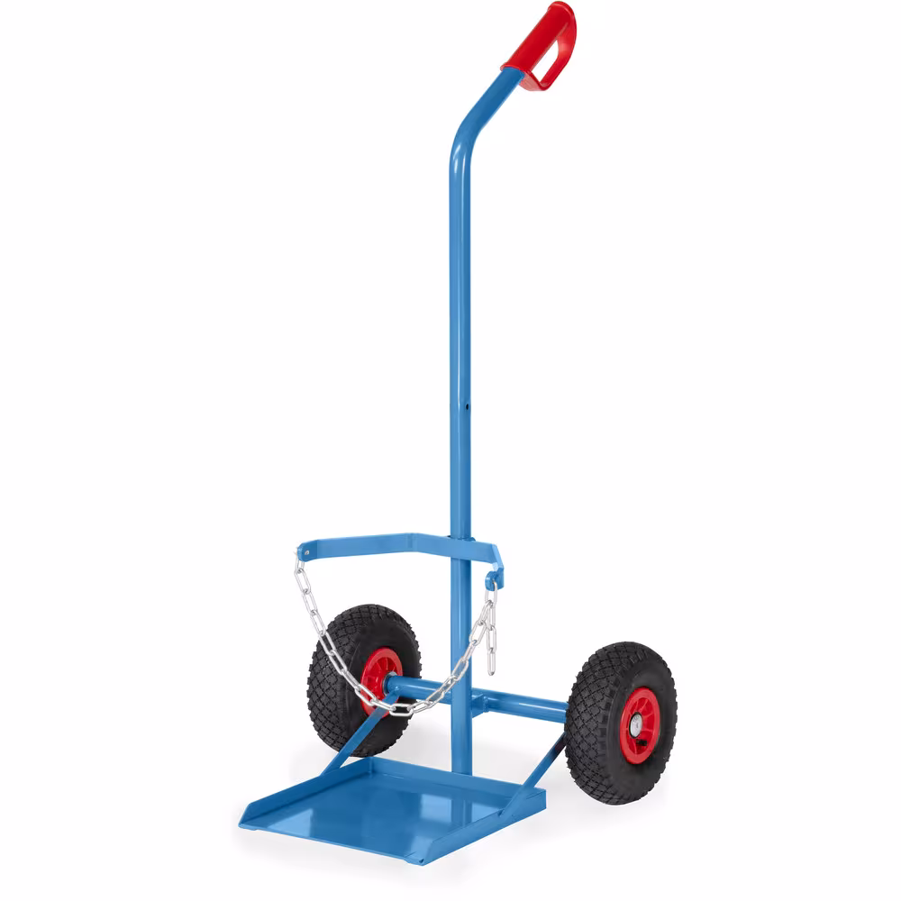 Stahlflaschenkarre 11/33 kg pulverbeschichtet blau RAL 5007, Flaschenhalterungen mit Kettensicherung aus der Kategorie Karren