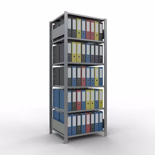 Abbildung Nr 15 des Artikels Grundregal, Büro-Fachbodenregal Stecksystem MULTIplus150, 2000 x 750 x 600 mm (HxBxT), 6 Fachböden, Längenriegel, verzinkt, mit Mittelanschlag aus der Produktgruppe Büroregale von der Marke Schulte Lagertechnik