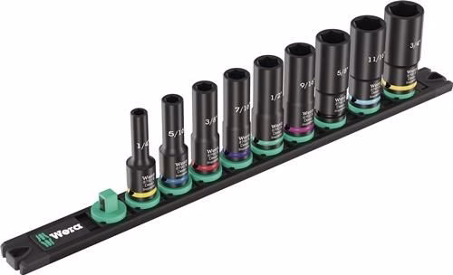 Set di chiavi a bussola Wera 9661 da 9 pezzi Set di chiavi a bussola WERA 9660+9661 della categoria assortimento di chiavi a bussola da 3/8" con codice articolo 8004994782
