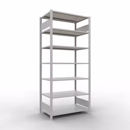 Grundregal, Büro-Fachbodenregal Stecksystem MULTIplus150, 2300 x 1000 x 600 mm (HxBxT), 7 Fachböden, Längenriegel, ohne Mittelanschlag, lichtgrau aus der Kategorie Stecksystem mit der Artikelnummer 36067