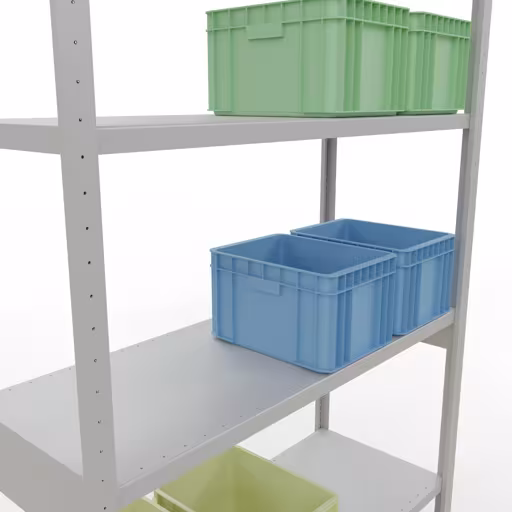 Abbildung Nr 11 des Artikels Grundregal, Fachbodenregal Stecksystem MULTIplus250, 3000 x 1300 x 500 mm (HxBxT), 7 Fachböden, Längenriegel, RAL 7035 lichtgrau aus der Produktgruppe Stecksystem von der Marke Schulte Lagertechnik