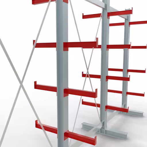 Produktbild Nr 11 des Artikels K 3000 Komplettregal, doppelseitig, 2500 x 3900 x 400 mm, RAL 7001 / RAL 3000, 5 Lagerebenen Abbildung Nr 11 des Artikels K 3000 Komplettregal, doppelseitig, 2500 x 3900 x 400 mm, RAL 7001 / RAL 3000, 5 Lagerebenen aus der Produktgruppe Kragarmregale von der Marke Schulte Lagertechnik