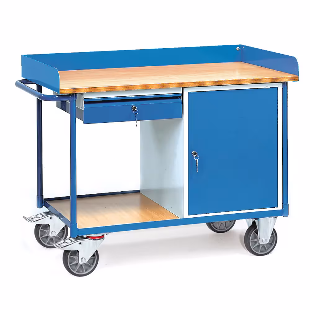 Werkstattwagen 2436 pulverbeschichtet RAL 5007, Arbeitsplatte aus Buchensperrholz, 22 mm stark aus der Kategorie Werkstattwagen mit der Artikelnummer 2436