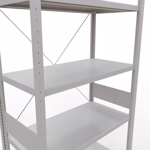 Abbildung Nr 12 des Artikels Grundregal, Fachbodenregal Stecksystem MULTIplus330, 3000 x 1000 x 500 mm (HxBxT), 7 Fachböden, Kreuzstrebe, RAL 7035 lichtgrau aus der Produktgruppe Stecksystem von der Marke Schulte Lagertechnik