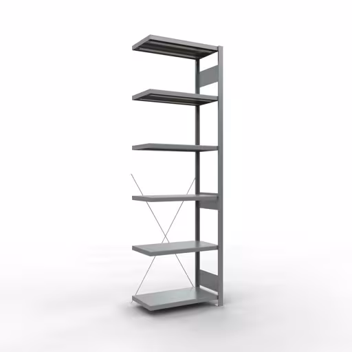 Abbildung Nr 9 des Artikels Anbauregal, Fachbodenregal Stecksystem MULTIplus250, 2500 x 750 x 400 mm (HxBxT), 6 Fachböden, Kreuzstrebe, verzinkt aus der Produktgruppe Stecksystem von der Marke Schulte Lagertechnik