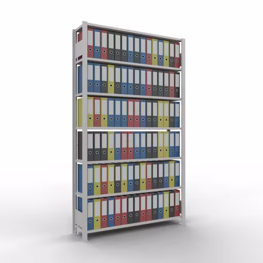 Grundregal, Büro-Fachbodenregal Stecksystem MULTIplus85, 2300 x 1300 x 300 mm (HxBxT), 7 Fachböden, Kreuzstrebe, ohne Anschlagleiste, lichtgrau von der Marke Schulte Lagertechnik aus der Produktreihe Büroregale