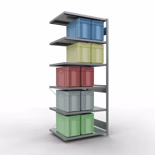 Produktbild Nr 13 des Artikels Anbauregal, Fachbodenregal Stecksystem MULTIplus330, 2500 x 1000 x 800 mm (HxBxT), 6 Fachböden, Kreuzstrebe, verzinkt Abbildung Nr 13 des Artikels Anbauregal, Fachbodenregal Stecksystem MULTIplus330, 2500 x 1000 x 800 mm (HxBxT), 6 Fachböden, Kreuzstrebe, verzinkt aus der Produktgruppe Stecksystem von der Marke Schulte Lagertechnik