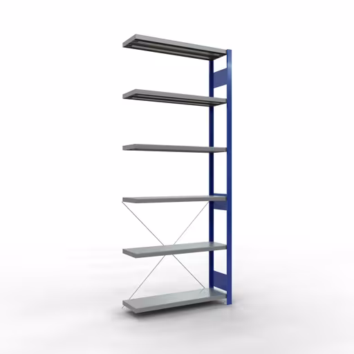 Anbauregal, Fachbodenregal Stecksystem MULTIplus250, 2500 x 1000 x 300 mm (HxBxT), 6 Fachböden, Kreuzstrebe, RAL 5010 enzianblau/verzinkt von der Marke Schulte Lagertechnik Anbauregal, Fachbodenregal Stecksystem MULTIplus250, 2500 x 1000 x 300 mm (HxBxT), 6 Fachböden, Kreuzstrebe, RAL 5010 enzianblau/verzinkt aus der Kategorie Anbauregal mit der Artikelnummer 12936-B