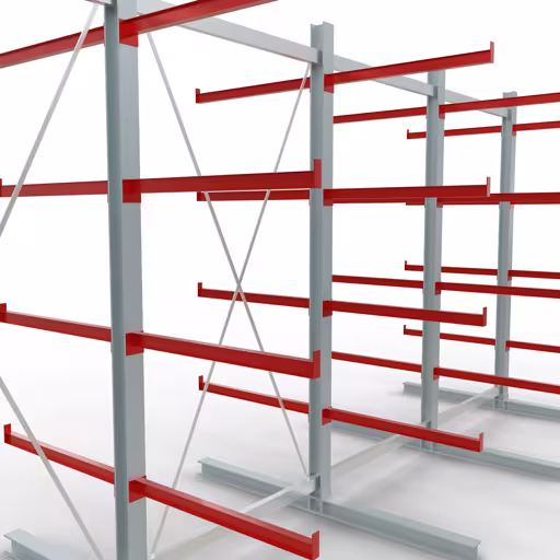 K 6000 Komplettregal, doppelseitig, 3000 x 6000 x 2x 1000 mm, RAL 7001 / RAL 3000, 5 Lagerebenen von der Marke Schulte Lagertechnik aus der Produktreihe Kragarmregale