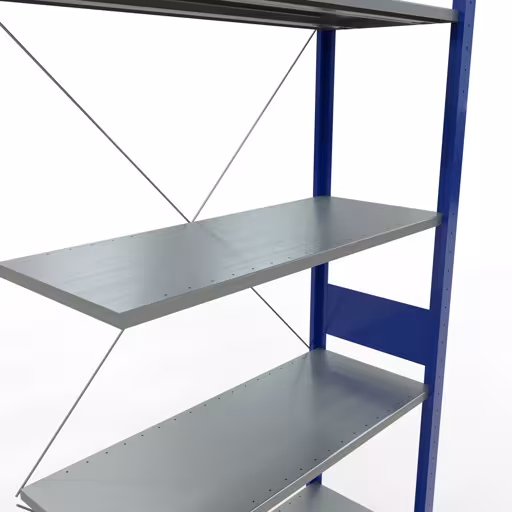 Anbauregal, Fachbodenregal Stecksystem MULTIplus150, 3000 x 1000 x 400 mm (HxBxT), 7 Fachböden, Kreuzstrebe, RAL 5010/verzinkt mit der Artikelnr. 12747-B Anbauregal, Fachbodenregal Stecksystem MULTIplus150, 3000 x 1000 x 400 mm (HxBxT), 7 Fachböden, Kreuzstrebe, RAL 5010/verzinkt von Schulte Lagertechnik aus der Kategorie Stecksystem