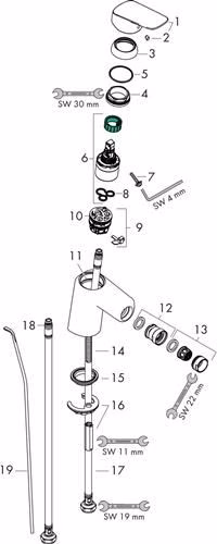 Hansgrohe Einhebel-Bidetmischer 70 LOGIS Nennweite 15 mit Zugstangen-Ablaufgarnitur G 1 1/4 Zoll chrom