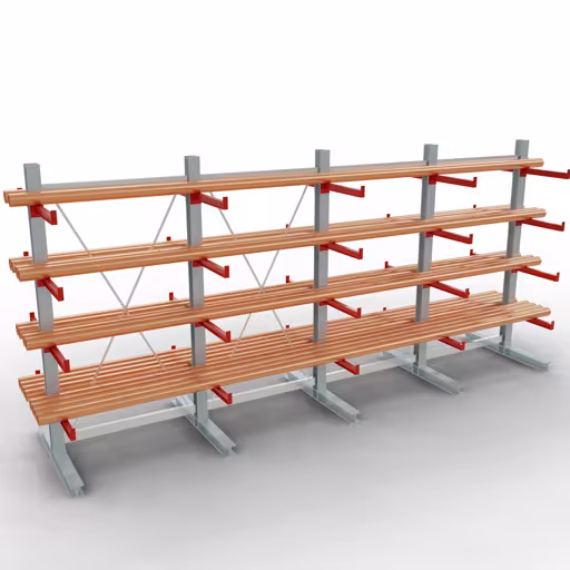 Abbildung Nr 10 des Artikels K 3000 Komplettregal, doppelseitig, 2500 x 5200 x 600 mm, RAL 7001 / RAL 3000, 5 Lagerebenen aus der Produktgruppe Kragarmregale von der Marke Schulte Lagertechnik
