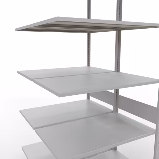 Produktbild Nr.7 des Artikels Anbauregal, Doppelregal, Fachbodenregal Stecksystem MULTIplus150, 3000 x 1000 x (2x600) mm (HxBxT), 2x7 Fachböden, Längenriegel, RAL 7035 lichtgrau aus der Produktreihe Fachbodenregale von der Marke Schulte Lagertechnik