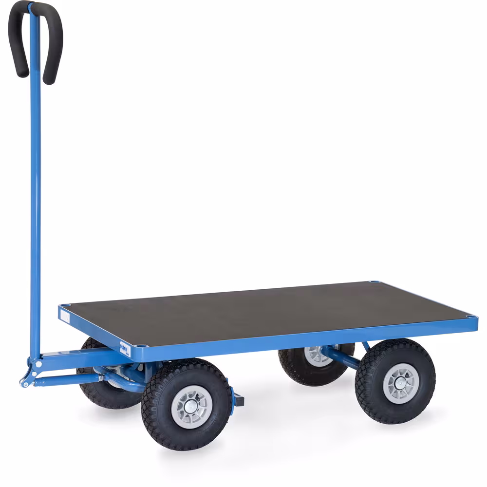 Handwagen offen aus Profilstahl und Stahlrohr geschweißt, pulverbeschichtet blau RAL 5007, Ladefläche aus wasserfestem Sperrholz aus der Kategorie Handwagen/Pritschenwagen