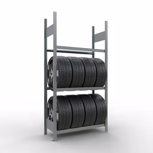 Grundregal, Räder-/Reifenregal, 2000 x 1000 x 400 mm (HxBxT), verzinkt, 3 Lagerebenen á 150 kg Fachlast pro Ebene mit der GTIN 4004514218223 Grundregal, Räder-/Reifenregal, 2000 x 1000 x 400 mm (HxBxT), verzinkt, 3 Lagerebenen á 150 kg Fachlast pro Ebene von Schulte Lagertechnik mit der Artikelnr. 13900