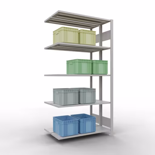 Andere Ansicht des Artikels Anbauregal, Doppelregal, Fachbodenregal Stecksystem MULTIplus150, 2000 x 1000 x (2x300) mm (HxBxT), 2x5 Fachböden, Längenriegel, RAL 7035 lichtgrau Andere Ansicht des Artikels Anbauregal, Doppelregal, Fachbodenregal Stecksystem MULTIplus150, 2000 x 1000 x (2x300) mm (HxBxT), 2x5 Fachböden, Längenriegel, RAL 7035 lichtgrau aus der Kategorie Fachbodenregale