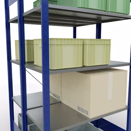 Grundregal, Doppelregal, Fachbodenregal Stecksystem MULTIplus150, 2000 x 1000 x (2x500) mm (HxBxT), 2x5 Fachböden, Kreuzstrebe, RAL 5010 enzianblau mit der Artikelnr. 32750-B Grundregal, Doppelregal, Fachbodenregal Stecksystem MULTIplus150, 2000 x 1000 x (2x500) mm (HxBxT), 2x5 Fachböden, Kreuzstrebe, RAL 5010 enzianblau von Schulte Lagertechnik aus der Kategorie Fachbodenregale