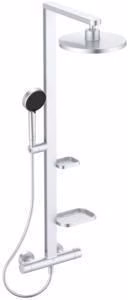 Ideal Standard Duschsystem CerathermAlu+ mit Brausethermostat, 2 Ablagen, 2-funktioniger Handbrause und 2-funktioniger Kopfbrause Silver