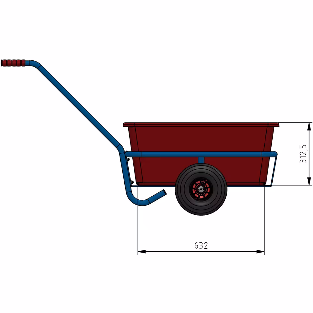 Handwagen leicht Wanne aus Stahlrohr geschweißt, pulverbeschichtet blau RAL 5007, Deichsel anschraubbar Ausführung Bereifung: Vollgummi mit der GTIN 4017976741017 Handwagen 4101V - Vollgummiräder Ø260 mm Breite 332 mm, Länge 632 mm von Fetra mit der Artikelnr. 4101V