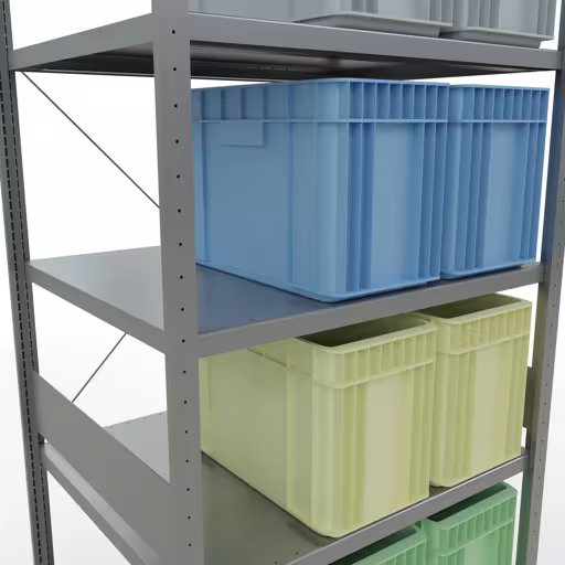 Produktbild Nr.8 des Artikels Grundregal, Fachbodenregal Stecksystem MULTIplus250, 3000 x 1000 x 800 mm (HxBxT), 7 Fachböden, Kreuzstrebe, verzinkt aus der Produktreihe Stecksystem von der Marke Schulte Lagertechnik