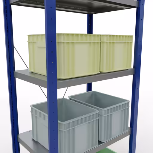 Produktbild Nr 12 des Artikels Grundregal, Fachbodenregal Stecksystem MULTIplus250, 2000 x 750 x 500 mm (HxBxT), 5 Fachböden, Kreuzstrebe, RAL 5010 enzianblau/verzinkt/verzinkt Abbildung Nr 12 des Artikels Grundregal, Fachbodenregal Stecksystem MULTIplus250, 2000 x 750 x 500 mm (HxBxT), 5 Fachböden, Kreuzstrebe, RAL 5010 enzianblau/verzinkt/verzinkt aus der Produktgruppe Stecksystem von der Marke Schulte Lagertechnik