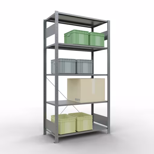 Zusatzbild des Artikels Grundregal, Fachbodenregal Stecksystem MULTIplus150, 2000 x 1000 x 500 mm (HxBxT), 5 Fachböden, Kreuzstrebe, verzinkt - Expressline Zusatzbild des Artikels Grundregal, Fachbodenregal Stecksystem MULTIplus150, 2000 x 1000 x 500 mm (HxBxT), 5 Fachböden, Kreuzstrebe, verzinkt - Expressline aus Grundregal