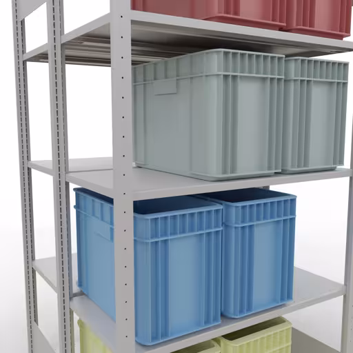 Andere Ansicht des Artikels Grundregal, Doppelregal, Fachbodenregal Stecksystem MULTIplus150, 2000 x 1000 x (2x500) mm (HxBxT), 2x5 Fachböden, Längenriegel, RAL 7035 lichtgrau Andere Ansicht des Artikels Grundregal, Doppelregal, Fachbodenregal Stecksystem MULTIplus150, 2000 x 1000 x (2x500) mm (HxBxT), 2x5 Fachböden, Längenriegel, RAL 7035 lichtgrau aus der Kategorie Fachbodenregale