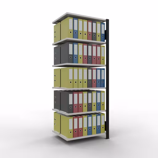 Anbauregal, Büro-Fachbodenregal Stecksystem MULTIplus150, 2000 x 750 x 600 mm (HxBxT), 6 Fachböden, Längenriegel, mit Mittelanschlag, schwarz/lichtgrau von der Marke Schulte Lagertechnik aus der Produktreihe Büroregale