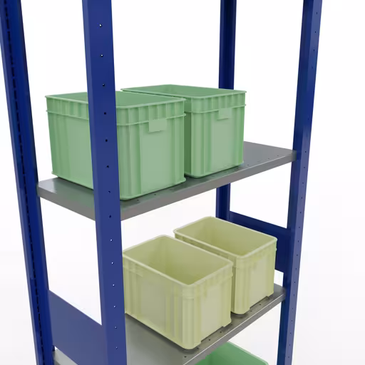 Grundregal, Fachbodenregal Stecksystem MULTIplus150, 3000 x 750 x 300 mm (HxBxT), 7 Fachböden, Längenriegel, RAL 5010 enzianblau/verzinkt/verzinkt aus der Kategorie Grundregal mit der GTIN 4004514279620 Grundregal, Fachbodenregal Stecksystem MULTIplus150, 3000 x 750 x 300 mm (HxBxT), 7 Fachböden, Längenriegel, RAL 5010 enzianblau/verzinkt/verzinkt von der Marke Schulte Lagertechnik aus der Produktreihe Stecksystem