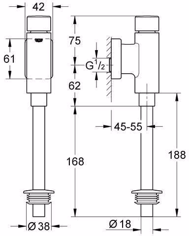Urinal-Druckspüler Rondo für Urinal, DN 15 chrom integrierte Vorabsperrung GROHE