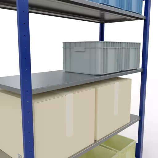 Produktbild Nr.7 des Artikels Grundregal, Fachbodenregal Stecksystem MULTIplus150, 2000 x 1300 x 500 mm (HxBxT), 5 Fachböden, Längenriegel, RAL 5010 enzianblau/verzinkt aus der Produktreihe Stecksystem von der Marke Schulte Lagertechnik