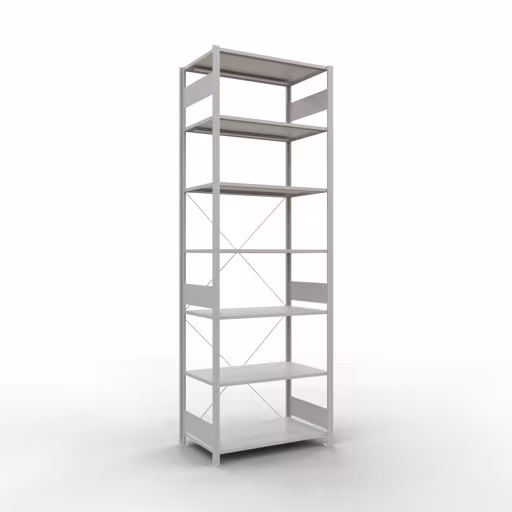 Grundregal, Fachbodenregal Stecksystem MULTIplus150, 3000 x 1000 x 600 mm (HxBxT), 7 Fachböden, Kreuzstrebe, RAL 7035 lichtgrau von der Marke Schulte Lagertechnik Grundregal, Fachbodenregal Stecksystem MULTIplus150, 3000 x 1000 x 600 mm (HxBxT), 7 Fachböden, Kreuzstrebe, RAL 7035 lichtgrau aus der Kategorie Grundregal mit der Artikelnummer 32662