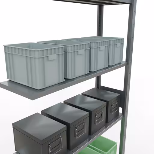 Produktbild Nr 13 des Artikels Anbauregal, Fachbodenregal Stecksystem MULTIplus85, 3000 x 1000 x 300 mm (HxBxT), 7 Fachböden, Längenriegel, verzinkt Abbildung Nr 13 des Artikels Anbauregal, Fachbodenregal Stecksystem MULTIplus85, 3000 x 1000 x 300 mm (HxBxT), 7 Fachböden, Längenriegel, verzinkt aus der Produktgruppe Stecksystem von der Marke Schulte Lagertechnik