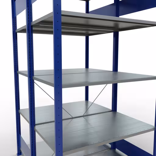 Grundregal, Doppelregal, Fachbodenregal Stecksystem MULTIplus150, 2000 x 1000 x (2x600) mm (HxBxT), 2x5 Fachböden, Kreuzstrebe, RAL 5010 enzianblau aus der Kategorie Doppelregale mit der GTIN 4004514293824 Grundregal, Doppelregal, Fachbodenregal Stecksystem MULTIplus150, 2000 x 1000 x (2x600) mm (HxBxT), 2x5 Fachböden, Kreuzstrebe, RAL 5010 enzianblau von der Marke Schulte Lagertechnik aus der Produktreihe Fachbodenregale