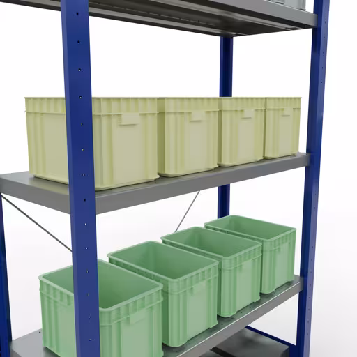 Produktbild Nr 12 des Artikels Grundregal, Fachbodenregal Stecksystem MULTIplus330, 2000 x 1000 x 400 mm (HxBxT), 5 Fachböden, Kreuzstrebe, RAL 5010 enzianblau/verzinkt Abbildung Nr 12 des Artikels Grundregal, Fachbodenregal Stecksystem MULTIplus330, 2000 x 1000 x 400 mm (HxBxT), 5 Fachböden, Kreuzstrebe, RAL 5010 enzianblau/verzinkt aus der Produktgruppe Stecksystem von der Marke Schulte Lagertechnik