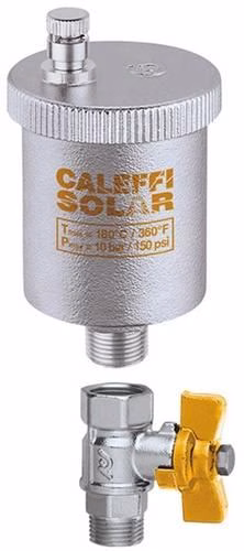 Purge d'air automatique rapide Solar 250 3/8 pouce avec vanne d'arrêt à bille 3/8 pouce CALEFFI de la catégorie ventilation des systèmes de chauffage, référence 7000535068