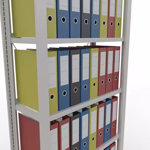 Grundregal, Büro-Fachbodenregal Stecksystem MULTIplus85, 2000 x 750 x 300 mm (HxBxT), 6 Fachböden, Kreuzstrebe, mit Anschlagleiste, lichtgrau von Schulte Lagertechnik aus der Kategorie Büroregale