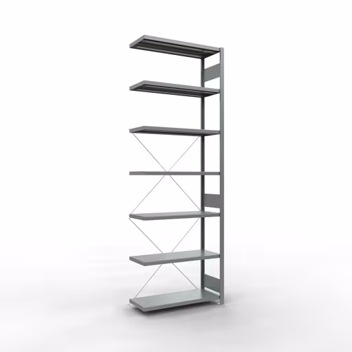 Anbauregal, Fachbodenregal Stecksystem MULTIplus250, 3000 x 1000 x 400 mm (HxBxT), 7 Fachböden, Kreuzstrebe, verzinkt von Schulte Lagertechnik aus der Kategorie Stecksystem