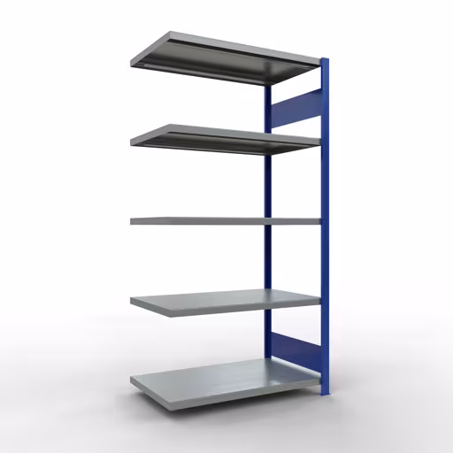 Anbauregal, Fachbodenregal Stecksystem MULTIplus330, 2000 x 1000 x 600 mm (HxBxT), 5 Fachböden, Längenriegel, RAL 5010 enzianblau/verzinkt aus der Kategorie Anbauregal mit der Artikelnummer 13965-LR-B