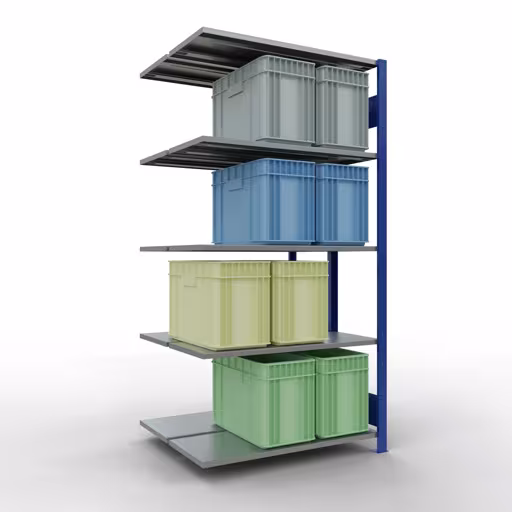 Anbauregal, Doppelregal, Fachbodenregal Stecksystem MULTIplus150, 2000 x 1000 x (2x400) mm (HxBxT), 2x5 Fachböden, Längenriegel, RAL 5010 enzianblau aus der Kategorie Doppelregale mit der GTIN 4004514296108 Anbauregal, Doppelregal, Fachbodenregal Stecksystem MULTIplus150, 2000 x 1000 x (2x400) mm (HxBxT), 2x5 Fachböden, Längenriegel, RAL 5010 enzianblau von der Marke Schulte Lagertechnik aus der Produktreihe Fachbodenregale