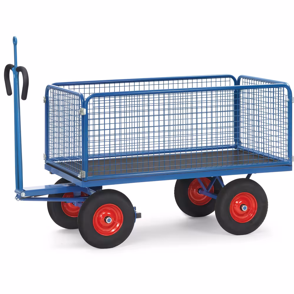 Handpritschenwagen Drahtgitter 600 mm mit Zugöse , 4 Eckhülsen, Drehschemel-Lenkung mit Kugelkranz, Scherendeichsel mit Sicherheits-Handgriff Typ Ladeflächenlänge: 2000 mm aus der Kategorie Handwagen/Pritschenwagen mit der Artikelnr. 6436VZ