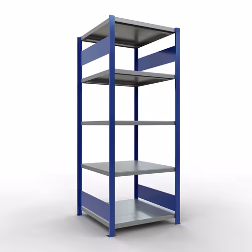 Grundregal, Fachbodenregal Stecksystem MULTIplus250, 2000 x 750 x 800 mm (HxBxT), 5 Fachböden, Längenriegel, RAL 5010 enzianblau/verzinkt/verzinkt aus der Kategorie Grundregal mit der Artikelnummer 12980-75-LR-B