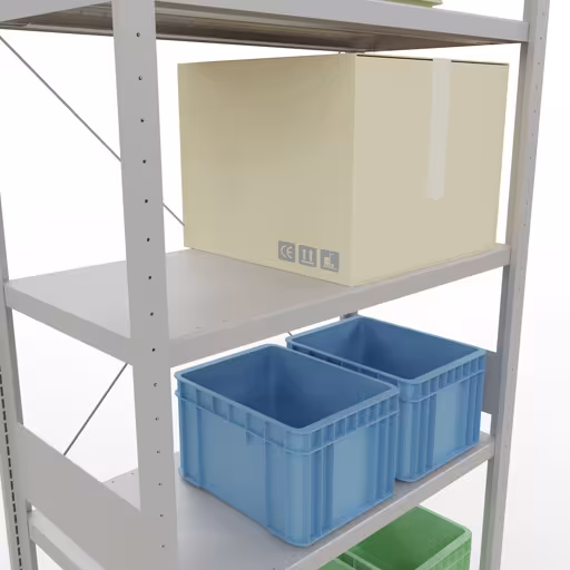 Abbildung Nr 15 des Artikels Grundregal, Fachbodenregal Stecksystem MULTIplus330, 3000 x 1000 x 500 mm (HxBxT), 7 Fachböden, Kreuzstrebe, RAL 7035 lichtgrau aus der Produktgruppe Stecksystem von der Marke Schulte Lagertechnik