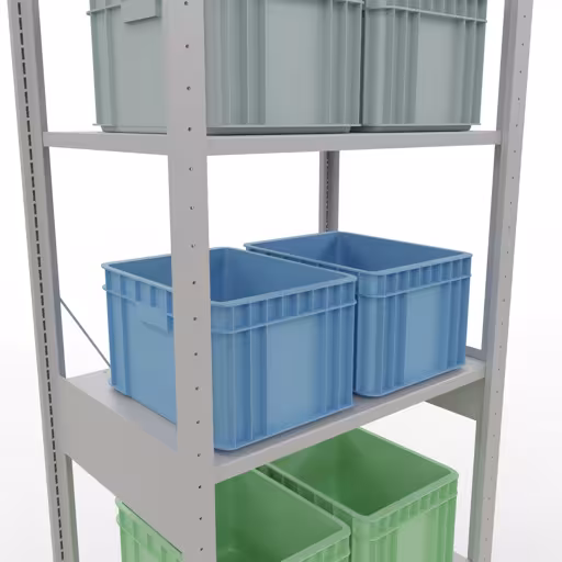 Grundregal, Fachbodenregal Stecksystem MULTIplus150, 2500 x 750 x 500 mm (HxBxT), 6 Fachböden, Kreuzstrebe, RAL 7035 lichtgrau mit der Artikelnr. 32651-75 Grundregal, Fachbodenregal Stecksystem MULTIplus150, 2500 x 750 x 500 mm (HxBxT), 6 Fachböden, Kreuzstrebe, RAL 7035 lichtgrau von Schulte Lagertechnik aus der Kategorie Stecksystem