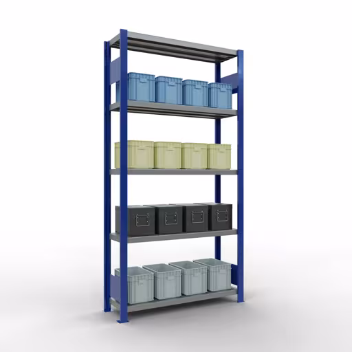 Grundregal, Fachbodenregal Stecksystem MULTIplus330, 2000 x 1000 x 300 mm (HxBxT), 5 Fachböden, Längenriegel, RAL 5010 enzianblau/verzinkt von der Marke Schulte Lagertechnik aus der Produktreihe Stecksystem
