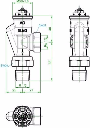 Thermostatventil Baureihe AV 9 M 30 x 1,5, PN 10, Vorlauf-Axial DN 15 OVENTROP