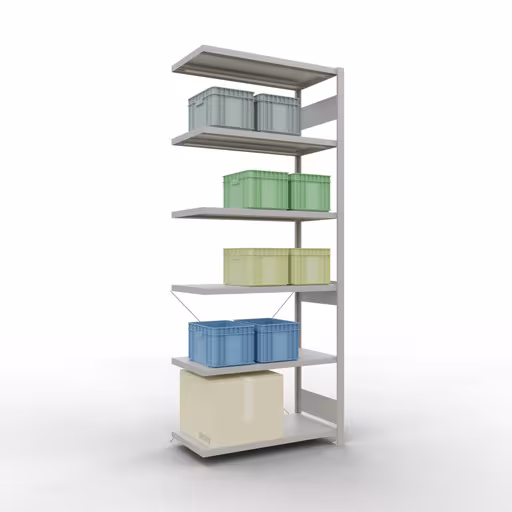 Zusatzbild des Artikels Anbauregal, Fachbodenregal Stecksystem MULTIplus250, 2500 x 1000 x 500 mm (HxBxT), 6 Fachböden, Kreuzstrebe, RAL 7035 lichtgrau Zusatzbild des Artikels Anbauregal, Fachbodenregal Stecksystem MULTIplus250, 2500 x 1000 x 500 mm (HxBxT), 6 Fachböden, Kreuzstrebe, RAL 7035 lichtgrau aus Anbauregal