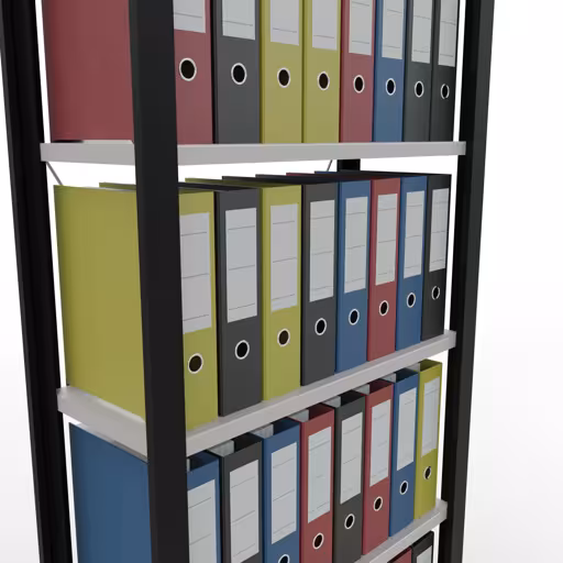 Grundregal, Büro-Fachbodenregal Stecksystem MULTIplus85, 2000 x 750 x 300 mm (HxBxT), 6 Fachböden, Kreuzstrebe, ohne Anschlagleiste, schwarz/lichtgrau von der Marke Schulte Lagertechnik aus der Produktreihe Büroregale
