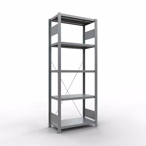 Grundregal, Fachbodenregal Stecksystem MULTIplus250, 2000 x 750 x 400 mm (HxBxT), 5 Fachböden, Kreuzstrebe, verzinkt von der Marke Schulte Lagertechnik Grundregal, Fachbodenregal Stecksystem MULTIplus250, 2000 x 750 x 400 mm (HxBxT), 5 Fachböden, Kreuzstrebe, verzinkt aus der Kategorie Grundregal mit der Artikelnummer 12940-75