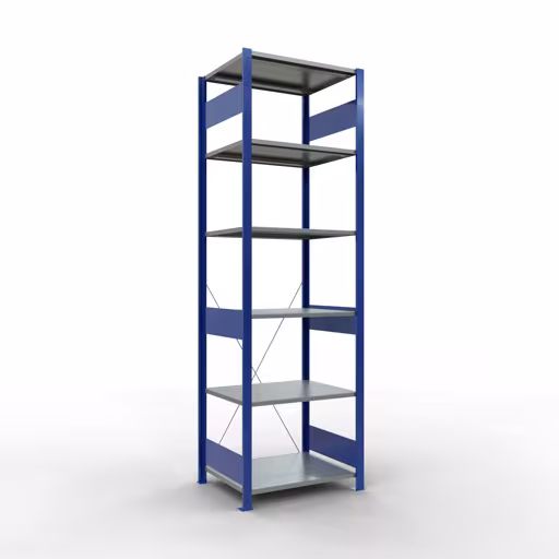 Grundregal, Fachbodenregal Stecksystem MULTIplus150, 2500 x 750 x 600 mm (HxBxT), 6 Fachböden, Kreuzstrebe, RAL 5010 enzianblau/verzinkt/verzinkt von der Marke Schulte Lagertechnik Grundregal, Fachbodenregal Stecksystem MULTIplus150, 2500 x 750 x 600 mm (HxBxT), 6 Fachböden, Kreuzstrebe, RAL 5010 enzianblau/verzinkt/verzinkt aus der Kategorie Grundregal mit der Artikelnummer 12761-75-B